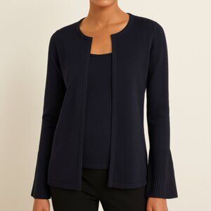 Elegant Navy Knit Cardigan with Pleated Cuffs – Size M